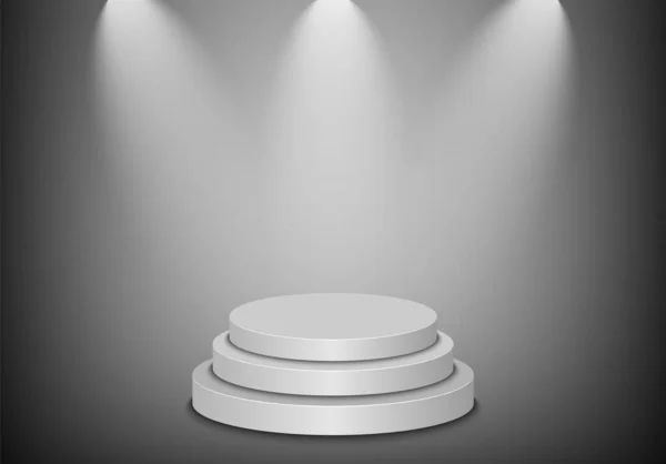 Podiumpodium Met Verlichting Grijze Achtergrond Vectorillustratie — Stockvector