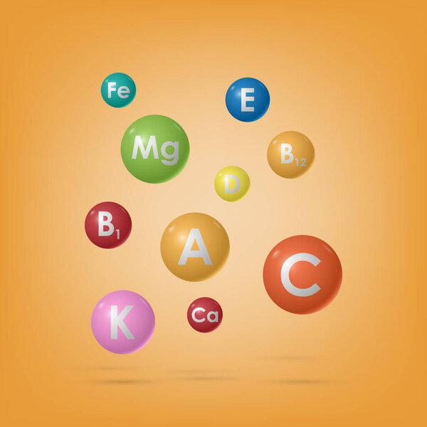 Витаминно-минеральный комплекс, медицина и здоровье, векторная иллюстрация