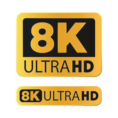 8K ultra HD çözünürlük simgesi beyaz arkaplan, vektör illüstrasyonu