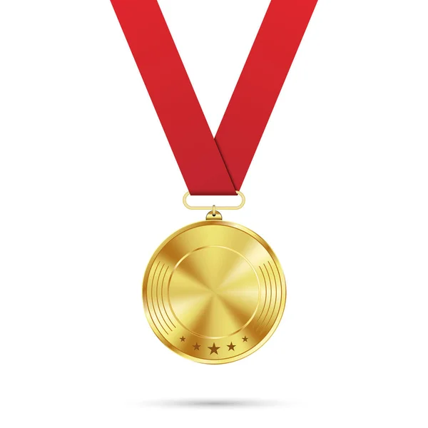 Medalha Ouro Branco Com Modelo Fita Vermelha Isolada Fundo Branco —  Vetores de Stock