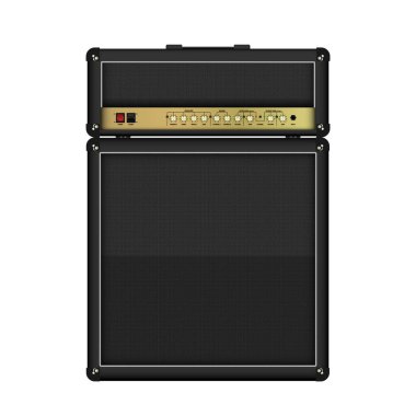 Gerçekçi klasik gitar amplifikatörü baş ve kabine, vektör illüstrasyonu