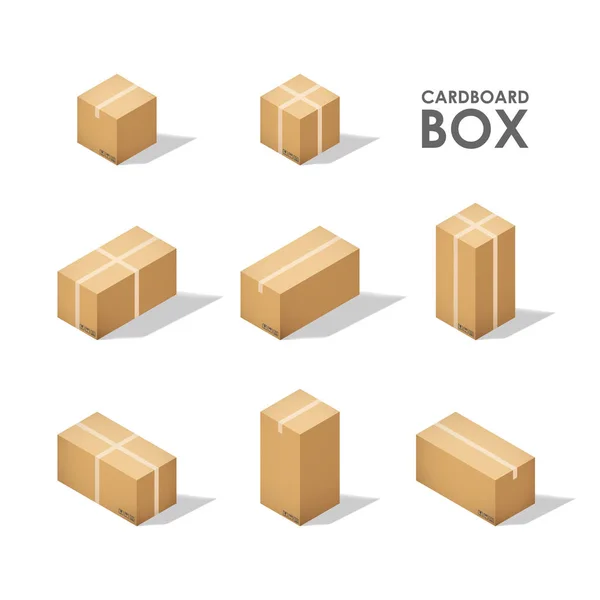 Isometric Cardboard Boxes Isolated White Background Vector Illustration — Stock Vector