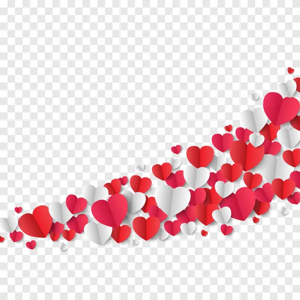 Valentine Day Background Paper Hearts Transparent Background Vector Illustration — Stock Vector