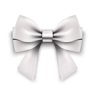 Beyaz Fiyonk Gerçekçi Saten, beyaz arka planda izole edilmiş düğün davetiyesi kartı, tebrik kartı ya da hediye kutuları. vektör illüstrasyonu