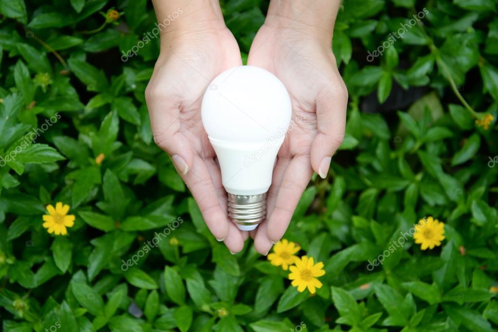 LED Bulb with lighting - Technology of eco-friendly lighting Stock Photo by ©magneticmcc