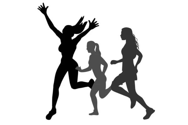Att Hålla Händer Kvinnliga Löpare Vinna Ett Maraton Abstrakt Vektor — Stock vektor