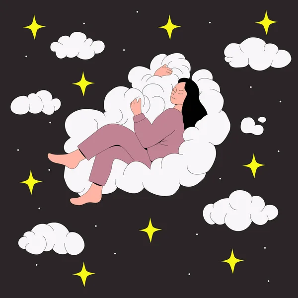 Dormir Sur Nuage Concept Sommeil Sain Vecteur Plat Dessiné Main — Image vectorielle