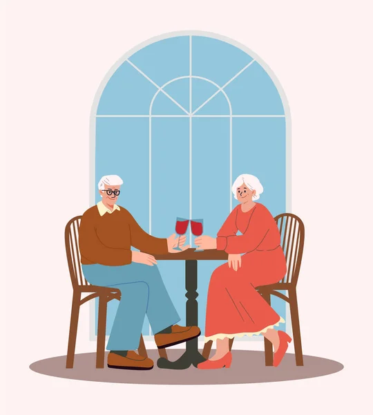 Heureux Couple Personnes Âgées Rendez Vous Dans Restaurant Dîner Boire Illustrations De Stock Libres De Droits