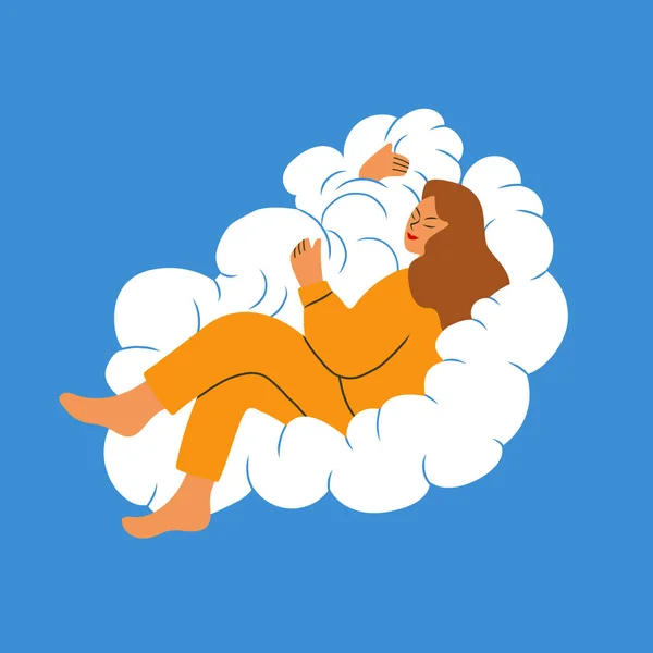 Femme Dormant Sur Nuage Jolie Idée Rêve Illustration Vectorielle Style Illustration De Stock