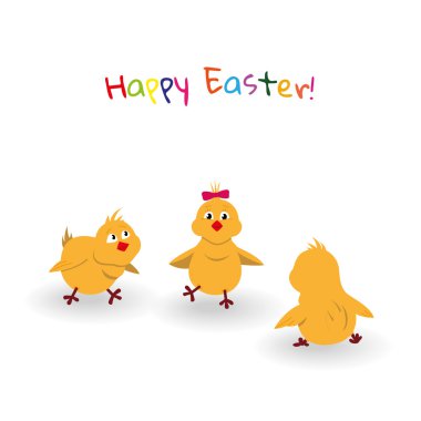 Üç Paskalya karikatür beyaz arka plan üzerinde tavuk. 