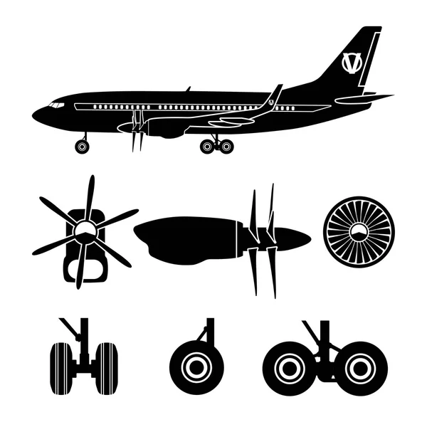 Constructor de chorros. Siluetas negras partes de aviones. Colección o — Archivo Imágenes Vectoriales