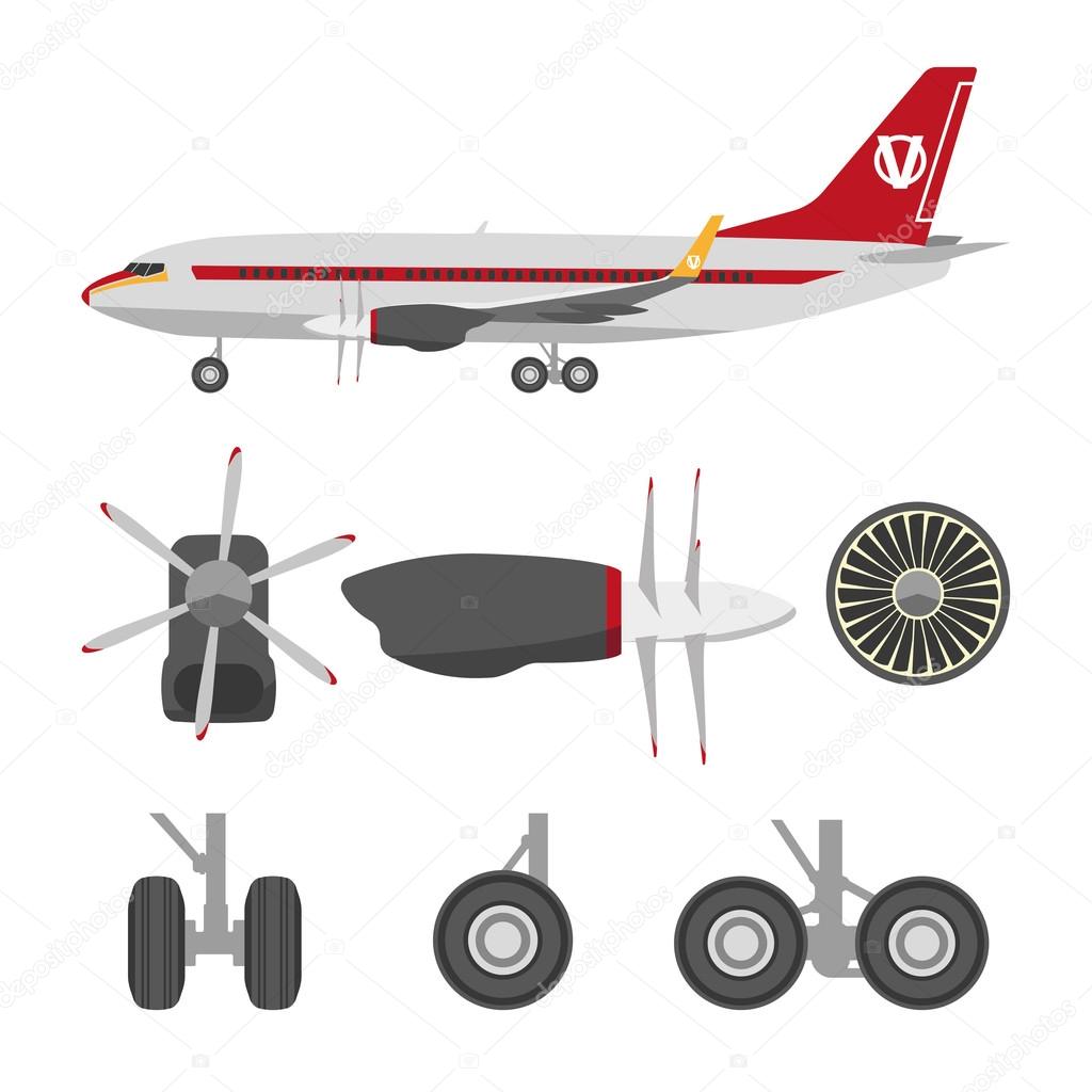 Jets constructor. Flat icons aircraft parts. Collection of symbo