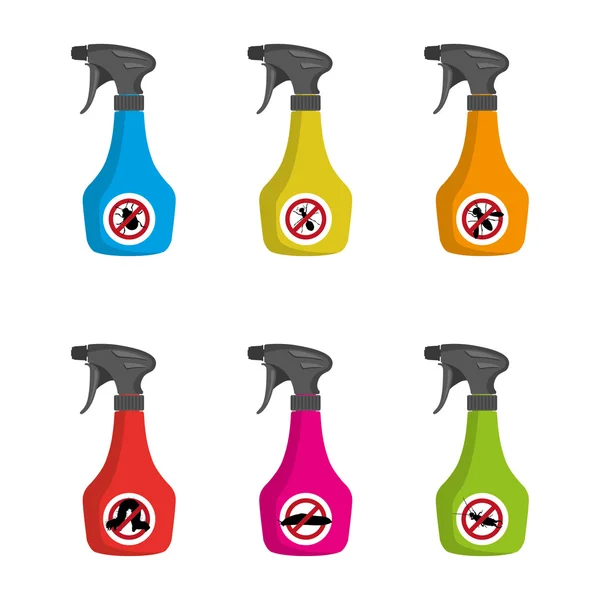 Pest control. Set of multicolored spray with icons of garden pes — Stock Vector