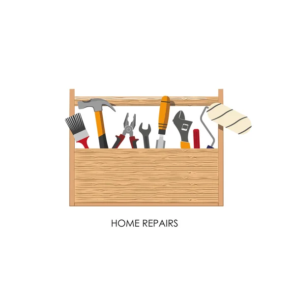 Caja de herramientas. Conjunto de herramientas para reparaciones en el hogar — Vector de stock