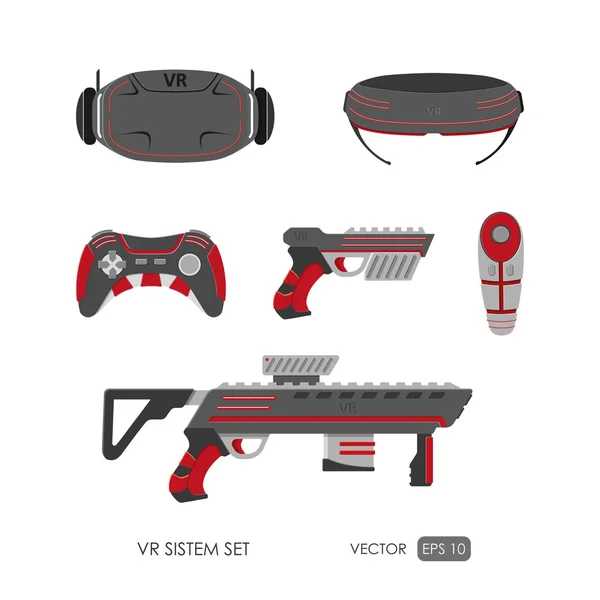 Conjunto de accesorios para sistema de realidad virtual en un backgro blanco — Vector de stock