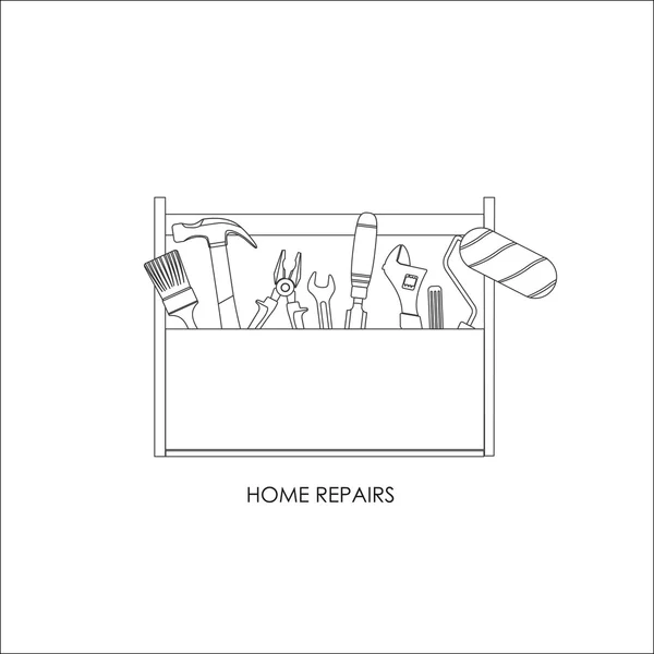 Caja de herramientas. Conjunto de herramientas para reparaciones en el hogar. Esquema de dibujo — Vector de stock