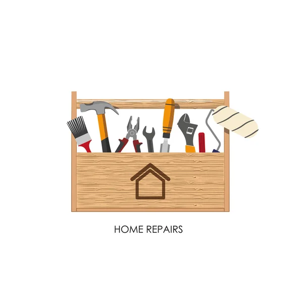 Verktygslåda. Uppsättning verktyg för hem reparationer. — Stock vektor