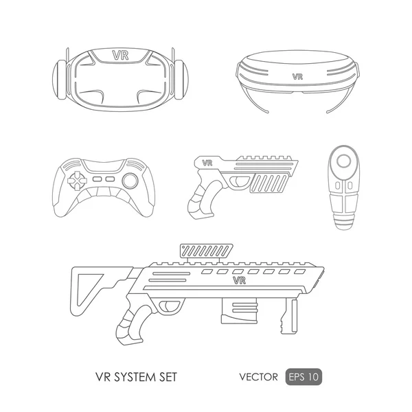 Conjunto de accesorios para sistema de realidad virtual sobre fondo blanco — Vector de stock