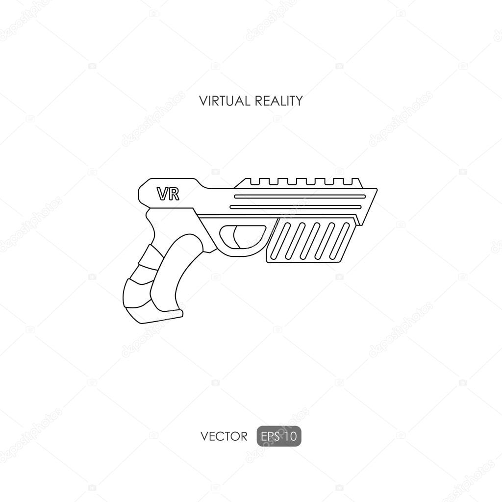 Gun for virtual reality system. Game weapons. Outline drawing