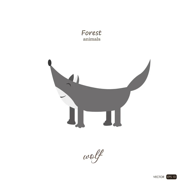 Lobo en estilo de dibujos animados sobre fondo blanco. Animales forestales — Vector de stock