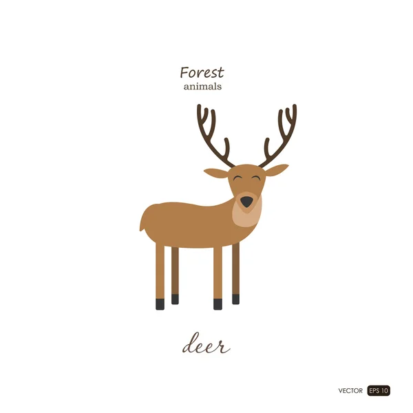 Ciervo en estilo de dibujos animados sobre fondo blanco. Animales forestales — Vector de stock