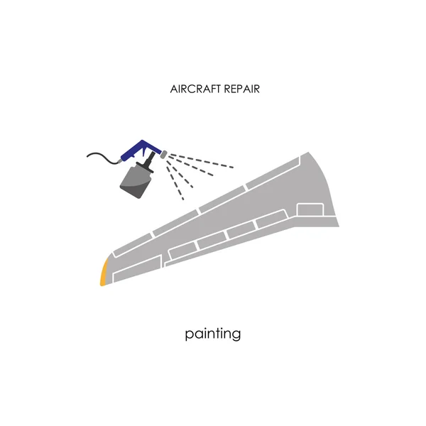 Pintura de ala de avión. Aviones de reparación y mantenimiento — Vector de stock