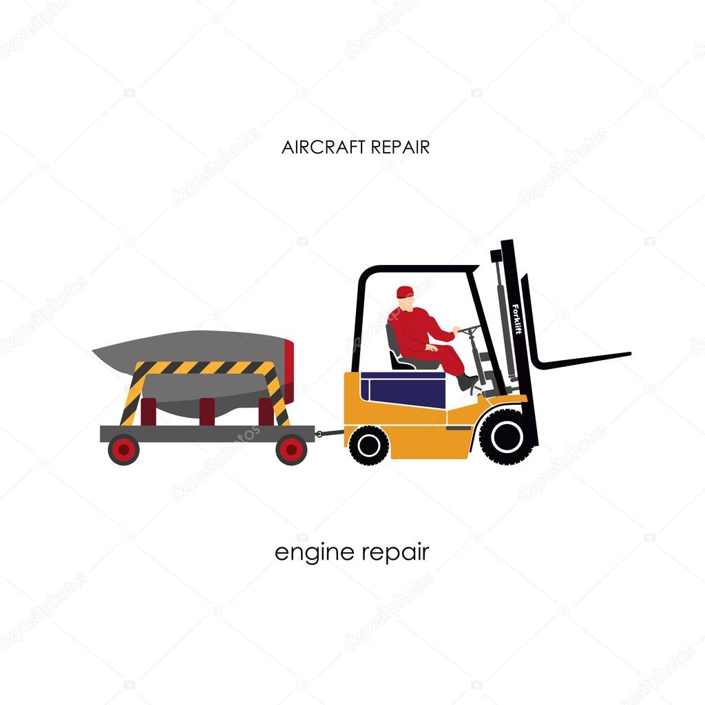 Forklift Transporting Engine Aircraft For Repair Repair And Mai Stock Vector C Shain 109956936