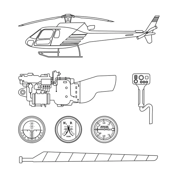 ซ่อมและบํารุงรักษาเฮลิคอปเตอร์ ชุดของบางส่วนของ helico — ภาพเวกเตอร์สต็อก