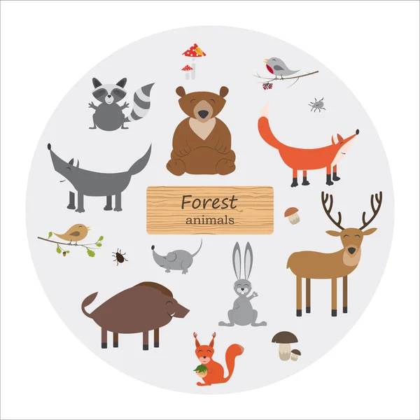 Skogens djur i tecknad stil på vit bakgrund. Skogen anim — Stock vektor