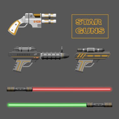 Yıldız silah ayarla. Video oyun silah. Sanal gerçeklik aygıt collec