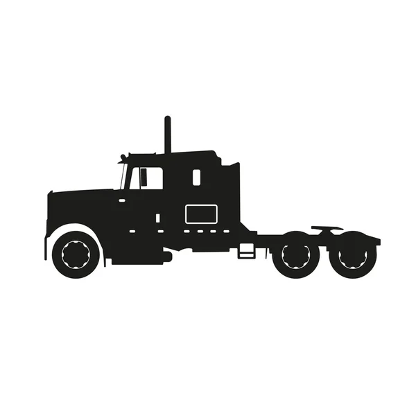 Silueta negra de un camión tractor sobre fondo blanco — Vector de stock