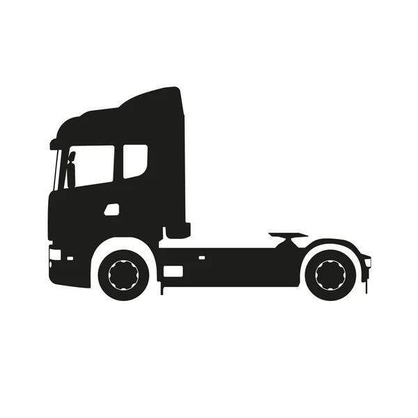 Silhueta preta de um caminhão trator sobre um fundo branco — Vetor de Stock