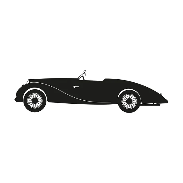 Svart silhuett av retro bil på en vit bakgrund. Vintage — Stock vektor