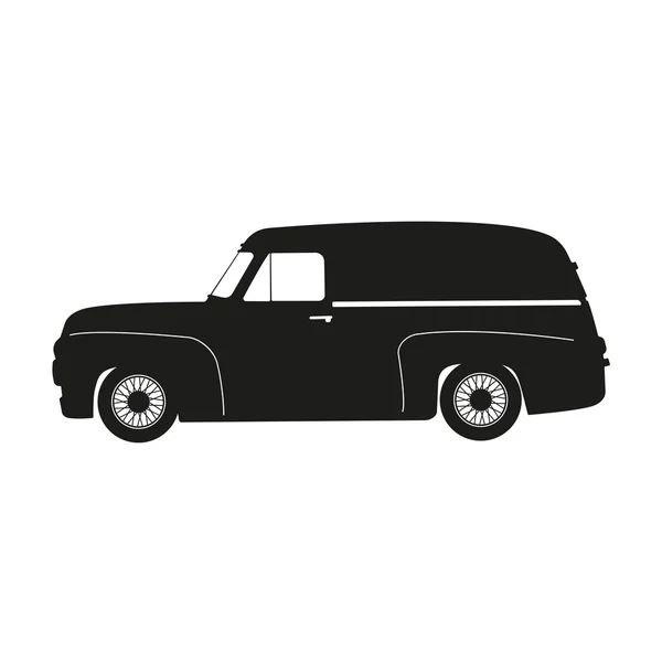 Silueta negra de un coche retro sobre un fondo blanco. Vintage — Vector de stock