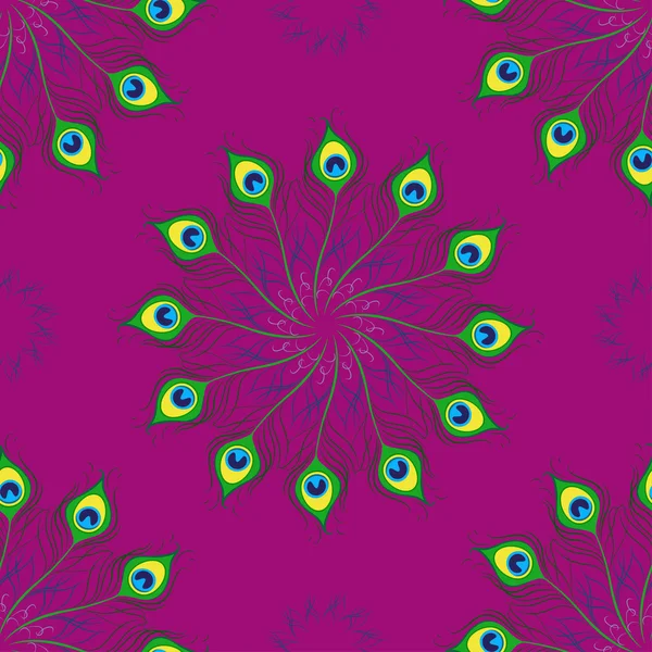 Seamless pattern of peacock feathers . Mandala — Stock Vector