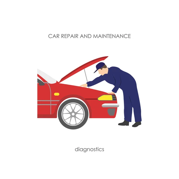 Mecânico produz diagnósticos do veículo —  Vetores de Stock