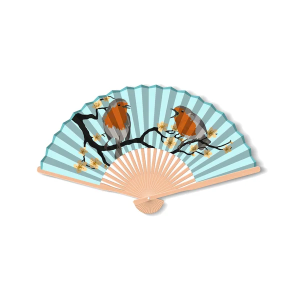 Fan untuk tari kabuki. Aksesoris Geisha. Fan dengan gambar - Stok Vektor