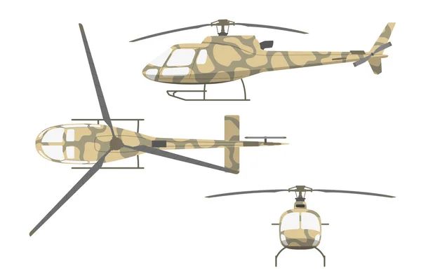 Helikopter militer dengan gaya datar dengan latar belakang putih. Balapan depan - Stok Vektor
