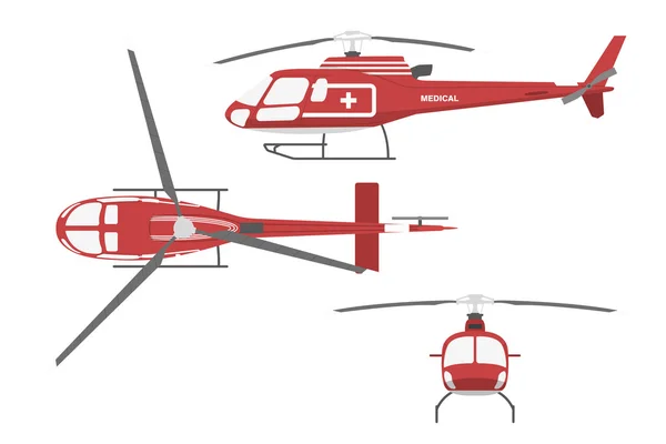 Helikopter medis dengan gaya datar dengan latar belakang putih. Tampilan depan - Stok Vektor