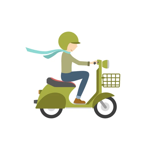 Boy riding on a scooter . Illustration in flat style on a white — Stock Vector