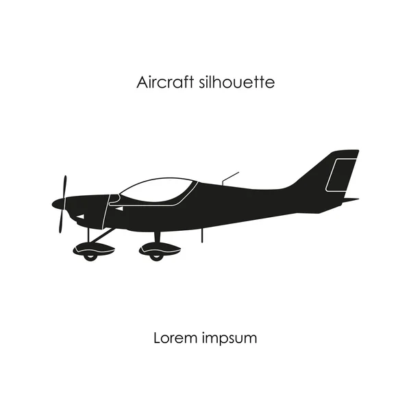 Silueta negra de un avión deportivo sobre un fondo blanco. Aislamiento — Vector de stock