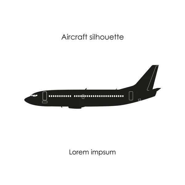 Silhouette noire d'un avion civil sur fond blanc. Isol — Image vectorielle