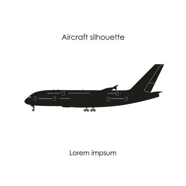 Silueta negra de un avión civil sobre un fondo blanco. Isol — Vector de stock