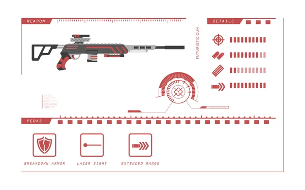 Detalles de la pistola: rifle de francotirador. Ventajas del juego. Arma de realidad virtual — Vector de stock