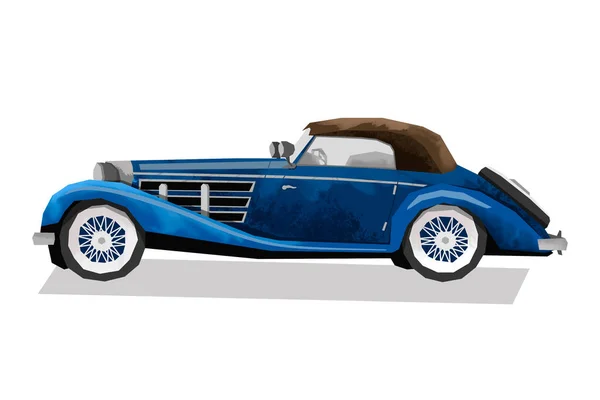Akvarell retro bil. Isolerad blå vintage auto. Tecknad film för barn rum. Sidovy — Stockfoto