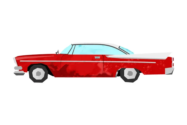 Aquarell Retro-Auto. Vereinzelt roter Oldtimer. Cartoon-Druck für Kinderzimmer. Seitenansicht — Stockfoto