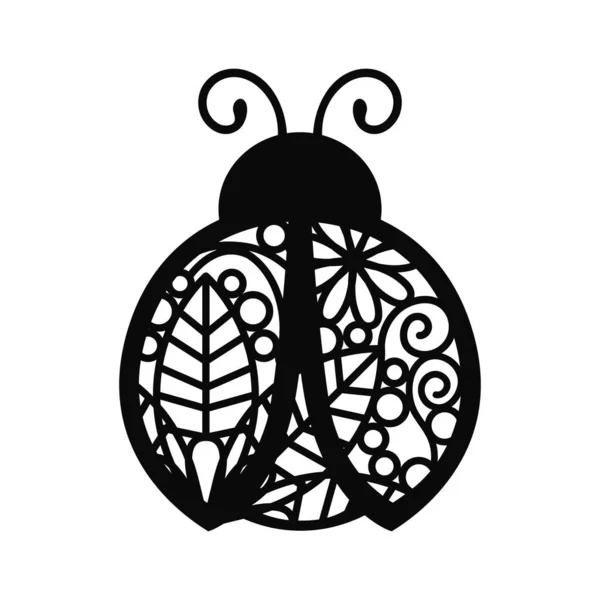 Silhouette noire de coccinelle. Gabarit isolé pour cricut. Ladybird motif dessin — Image vectorielle