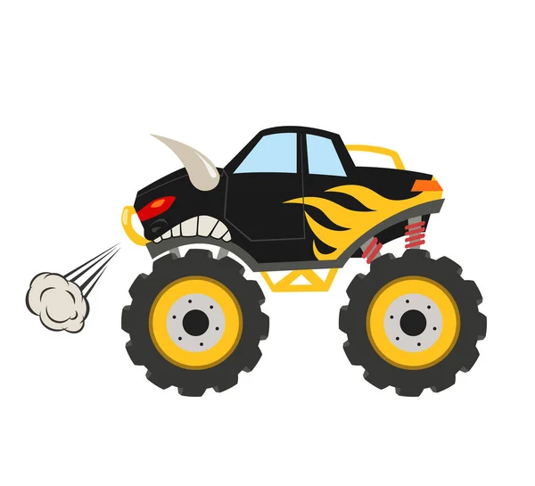 Cartoon-Monster-Truck. Big muscle car. 4x4 Kinderwagen. Diesel-Bullenauto — Stockvektor