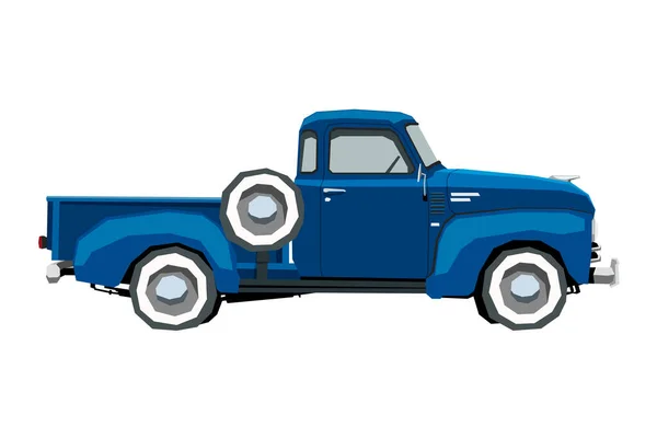 Jordbruks retro pickup tegning. Klassisk bil i tegnefilmstil. Isolert veteranbilkunst. Sett fra siden. Lastebil til barnehage. – stockvektor