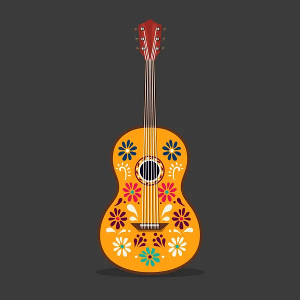 Guitarra mexicana con ornamento.Instrumento de música de dibujos animados. Símbolo del festival México. Icono musical aislado. Diseño étnico — Vector de stock